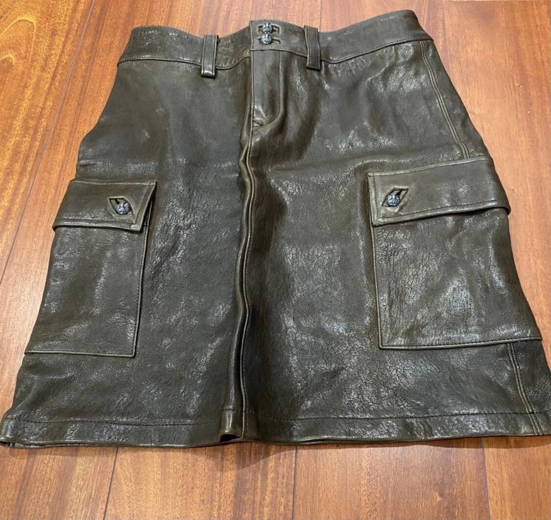 CHROME HEARTS クロムハーツ レディース ダガー ジッパー ハーフパンツ レザー ブラウン