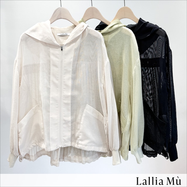 Lallia Mu バックプリーツメッシュフードブルゾン 2612264 Off/pale green/Black