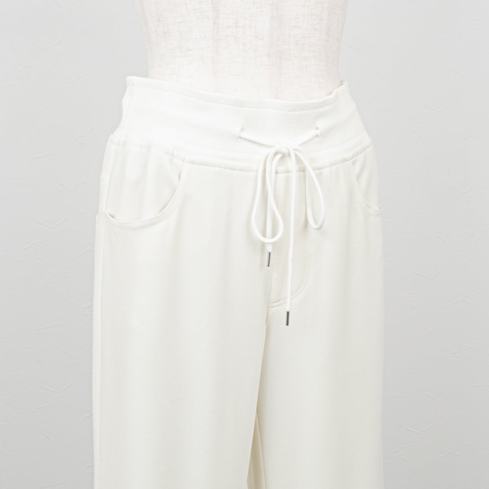 PASSIONE／パシオーネ】裏起毛ウェストリブセミワイドパンツ（ホワイト