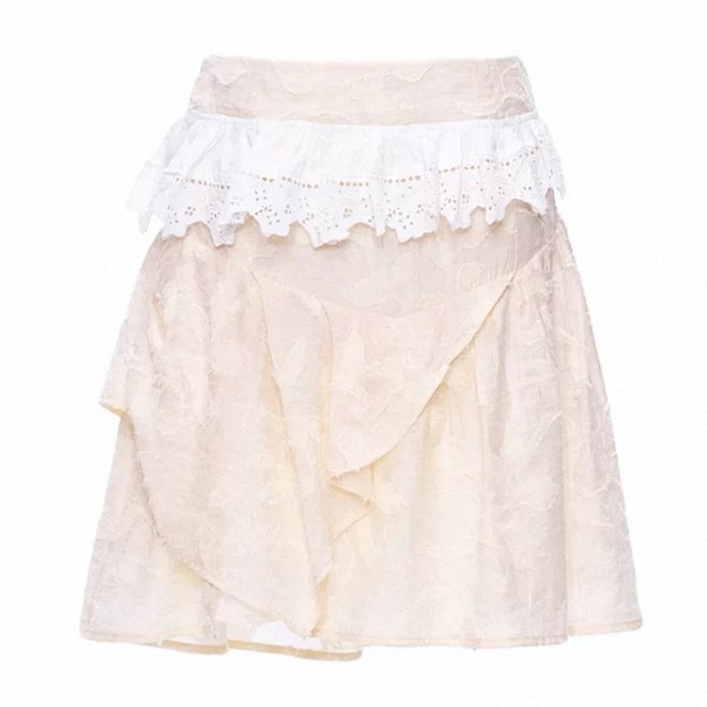 [YOSHUYUKI] beige jacquard lace skirt