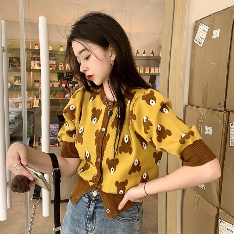 ニット ショートスリーブサマーレッド薄手トップス 夏物 試着室36996347871