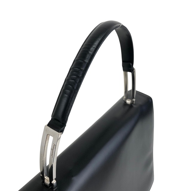 Salvatore Ferragamo サルヴァトーレ フェラガモ ハンドバッグ ブラック レザー フラップ トップハンドル vintage ヴィンテージ オールド sca6k6
