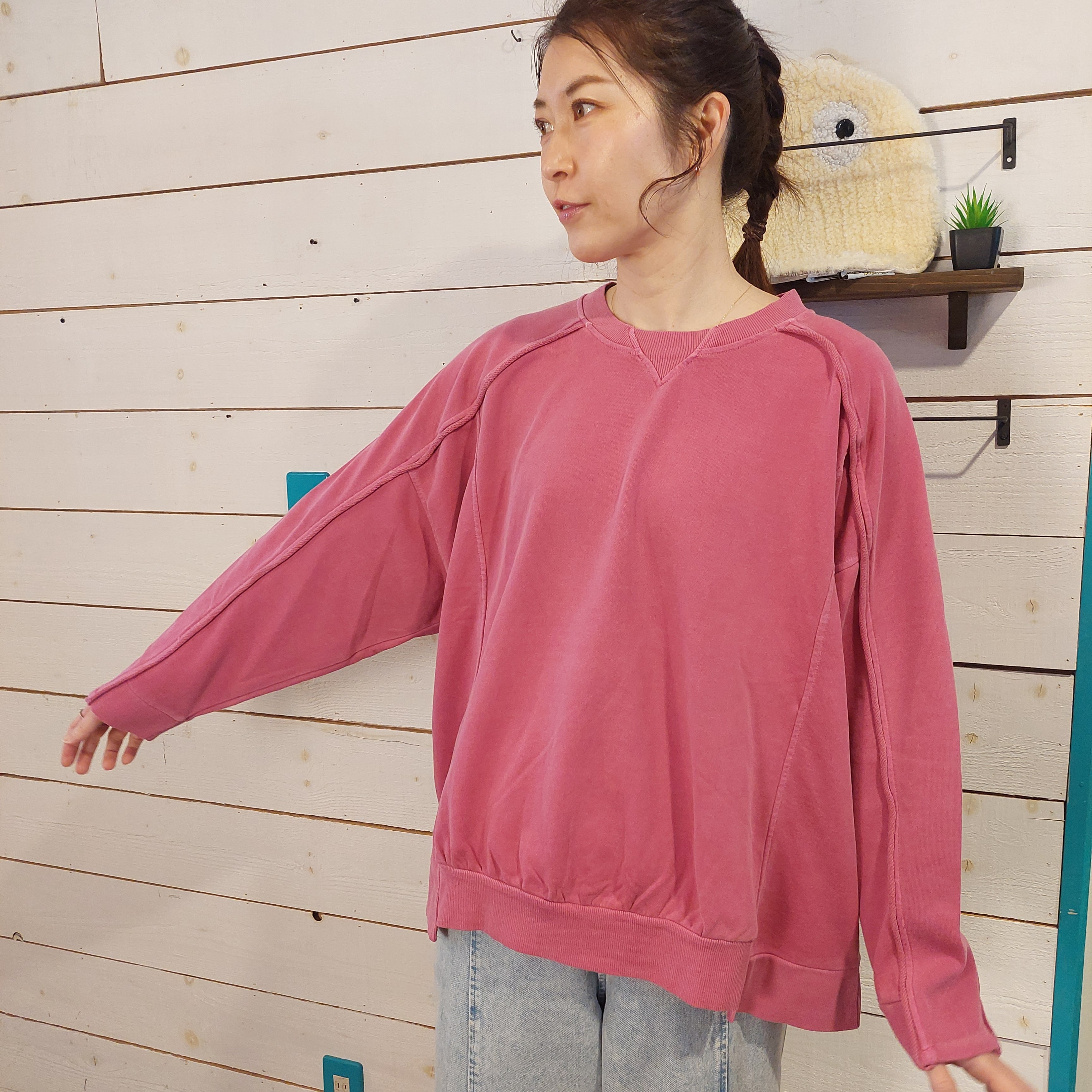 『People's』 2416  裏毛ピグメント加工　ガゼット切替ラグランプルオーバー　フリーサイズ