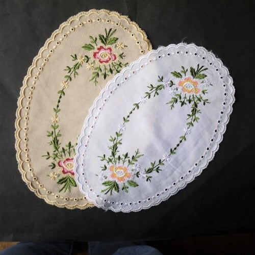 刺繍ドイリー バラ刺繍 楕円2枚組