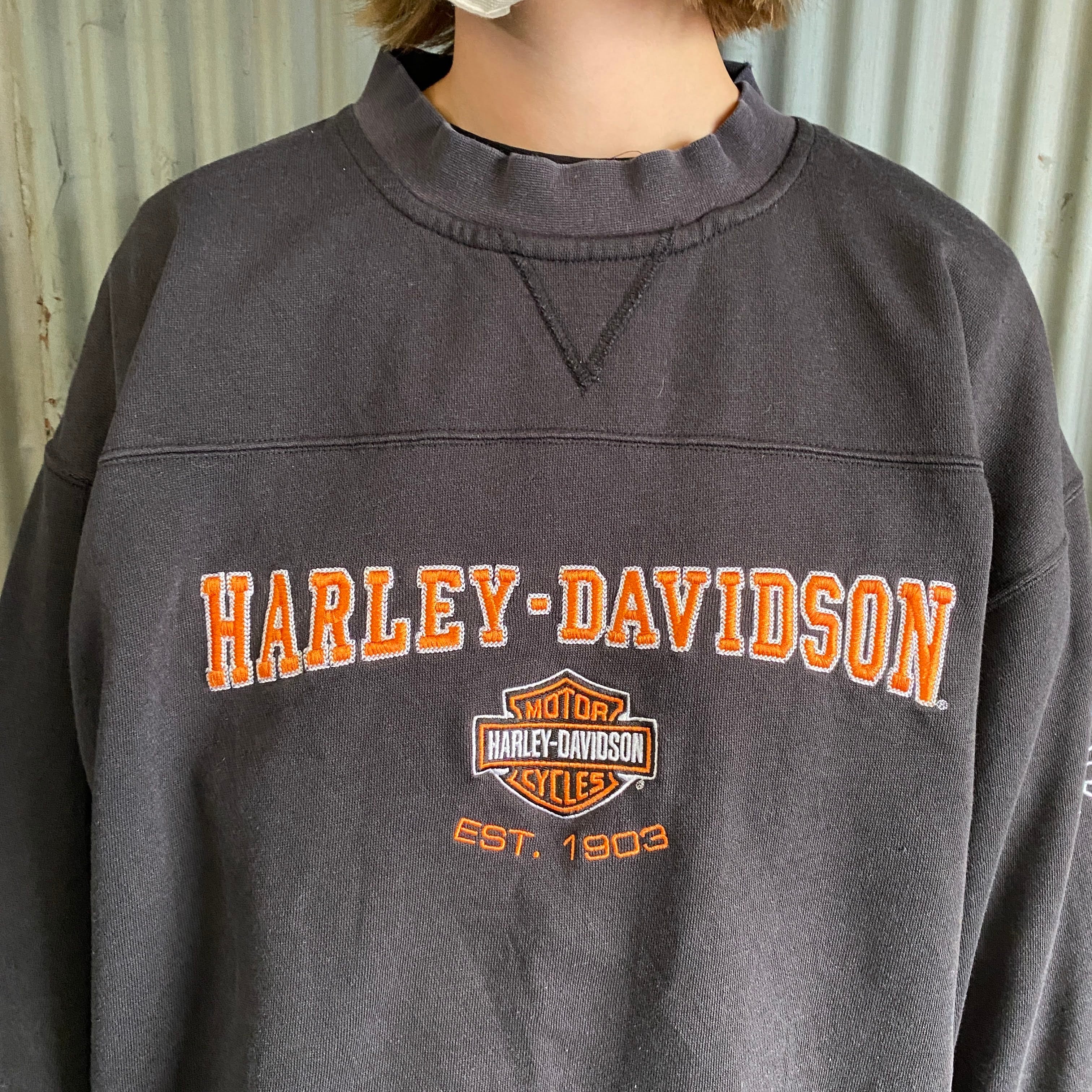 ハーレーダビッドソン ロゴ刺繍 スウェット メンズXL相当 古着 Harley-Davidson トレーナー バイク モーターサイクル ブラック  黒【スウェット】 | cave 古着屋【公式】古着通販サイト