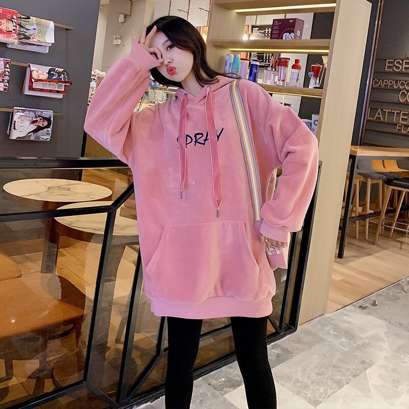 【新作】【送料無料】 マタニティウェア2019冬の新しいカジュアルシルバーフォックスベルベットアルファベットドレススタイルフード付きミドル丈マタニティドレス-アリババ ウィンター 冬物 銀 expec280470012204