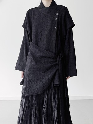 Jacquard layered style side button top 2color [T2457]