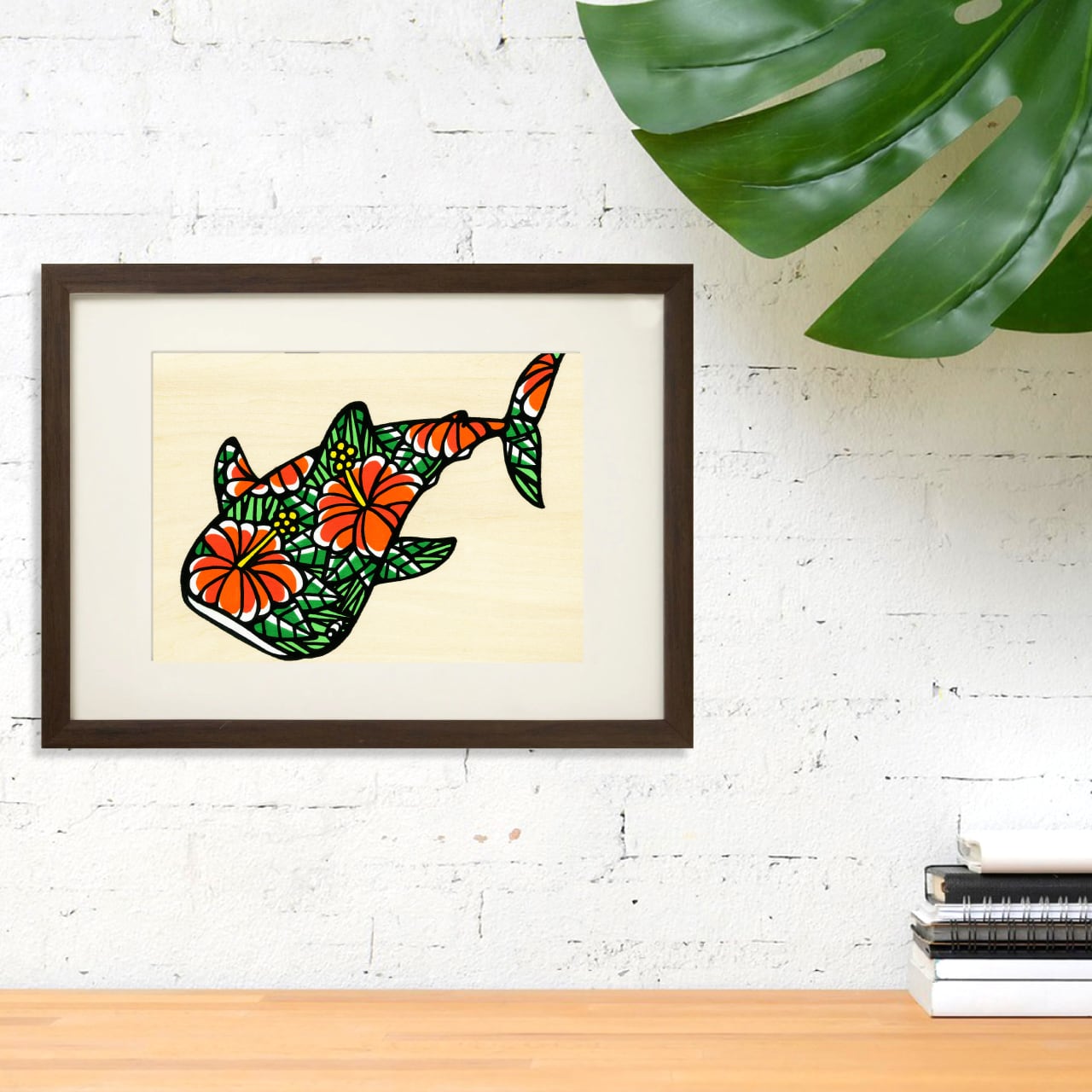 HAKURO　デンシタコ　ポスター　One up.製　アマビエ　カスタムペイント 原画】Wood Panel A4（Whale Shark Flower）with Frame | TAMO ART GALLERY