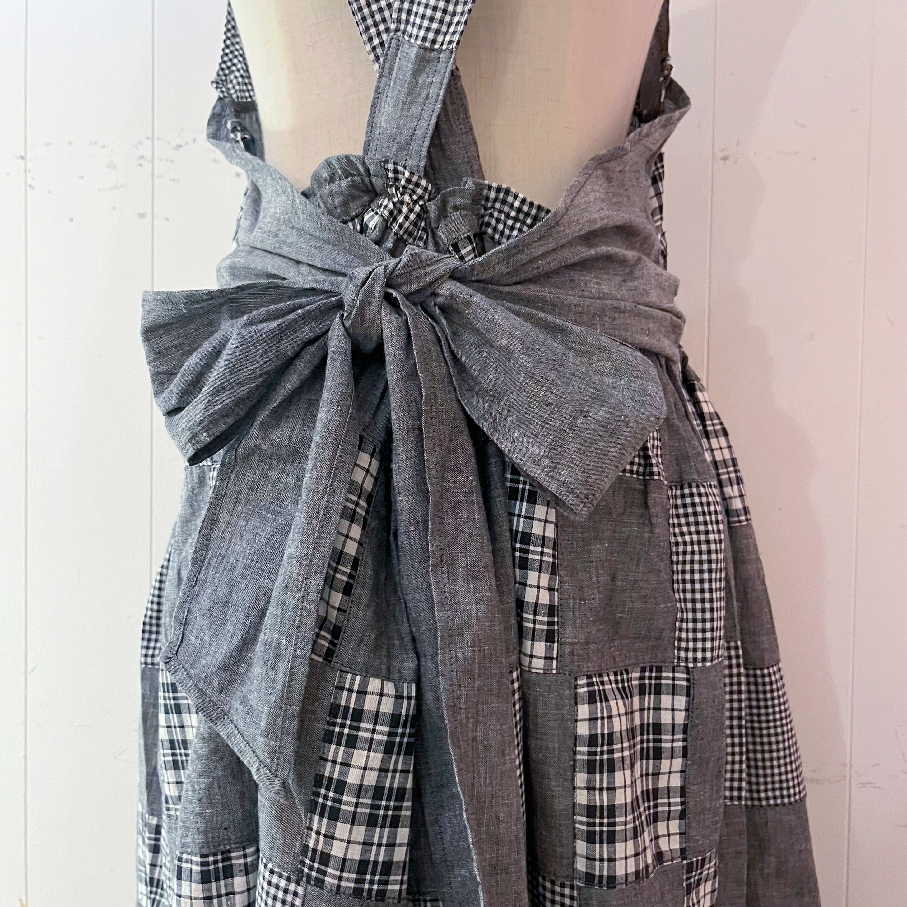 patchwork check apron one-piece
