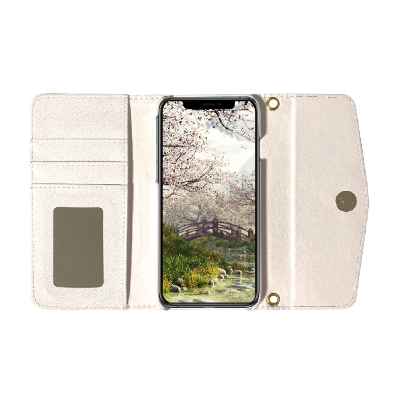 花鏡 - 和風 三つ折り手帳型iPhoneケース