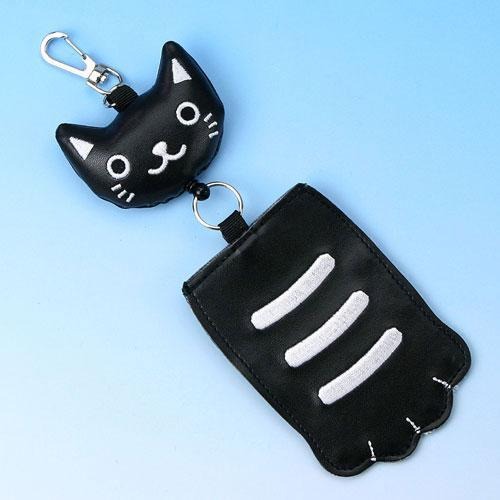 猫の手　コードリール　パスケース 黒