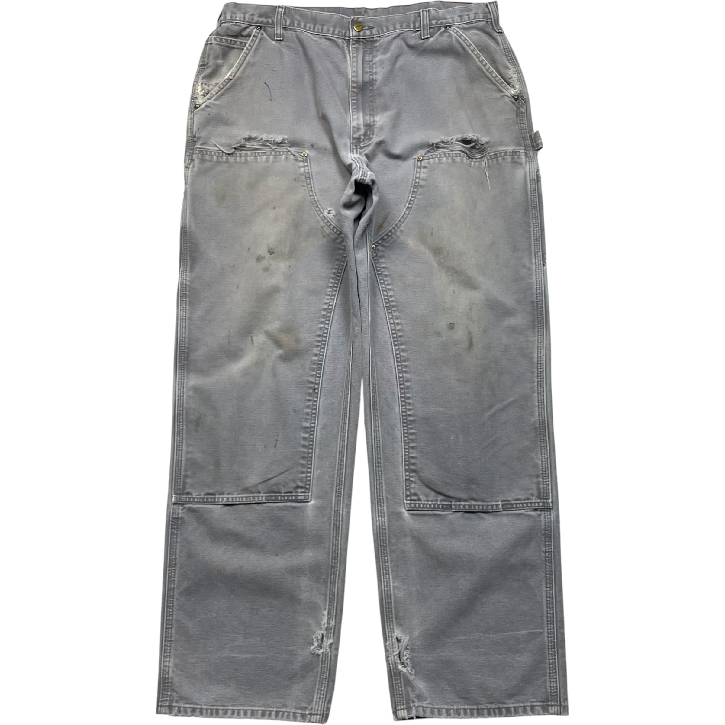 《実寸W38L31》Carhartt カーハート ダブルニー ワークパンツ ペインターパンツ ダメージ ペイント フェード 雰囲気 グレー no.10390