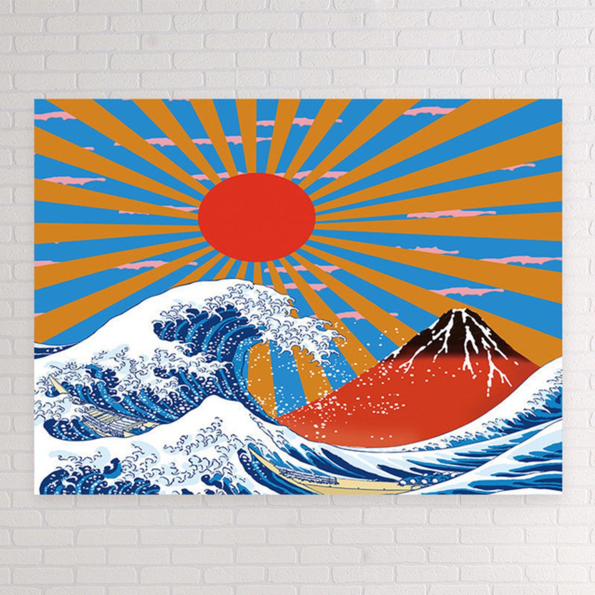 送料無料 壁掛けタペストリー 浮世絵 葛飾北斎 冨嶽三十六景風 神奈川 