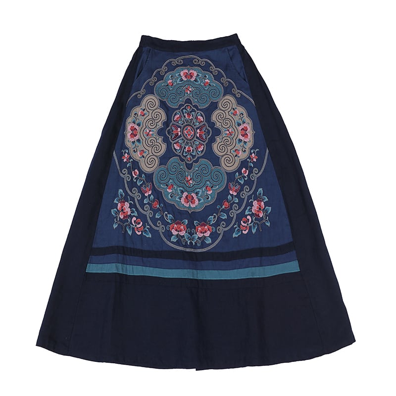 チャイナ服 スカート Aライン 凝った刺繍 民族衣装風 装飾ロングスカート zq91