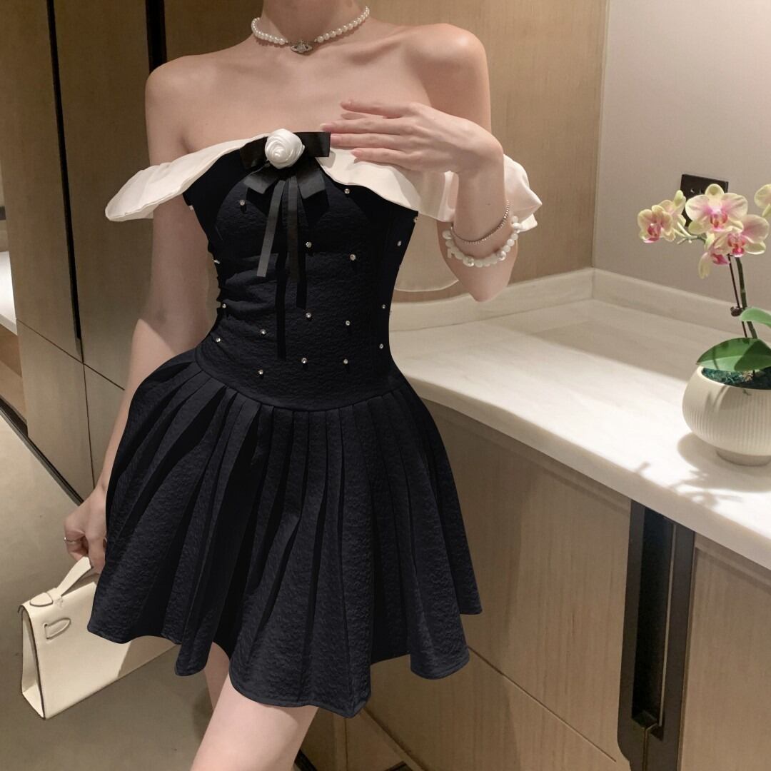 2色♡S~L♡フリルビジュー付きチューブトップミニワンピース  