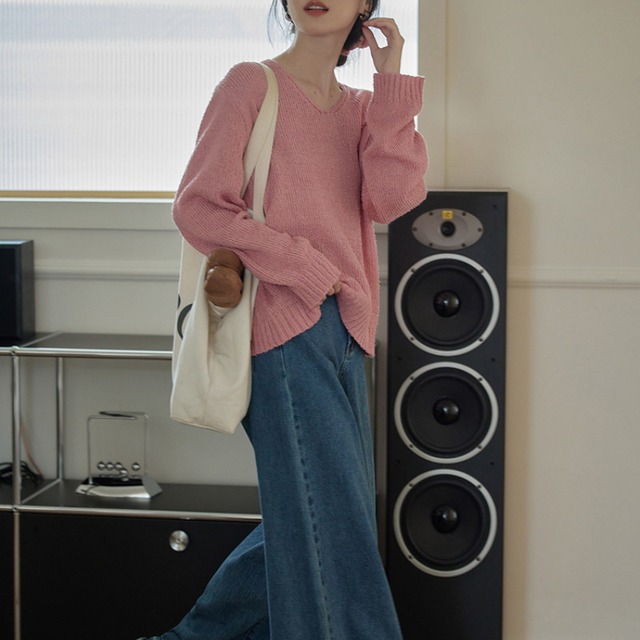 v-neck openwork knit　J00474