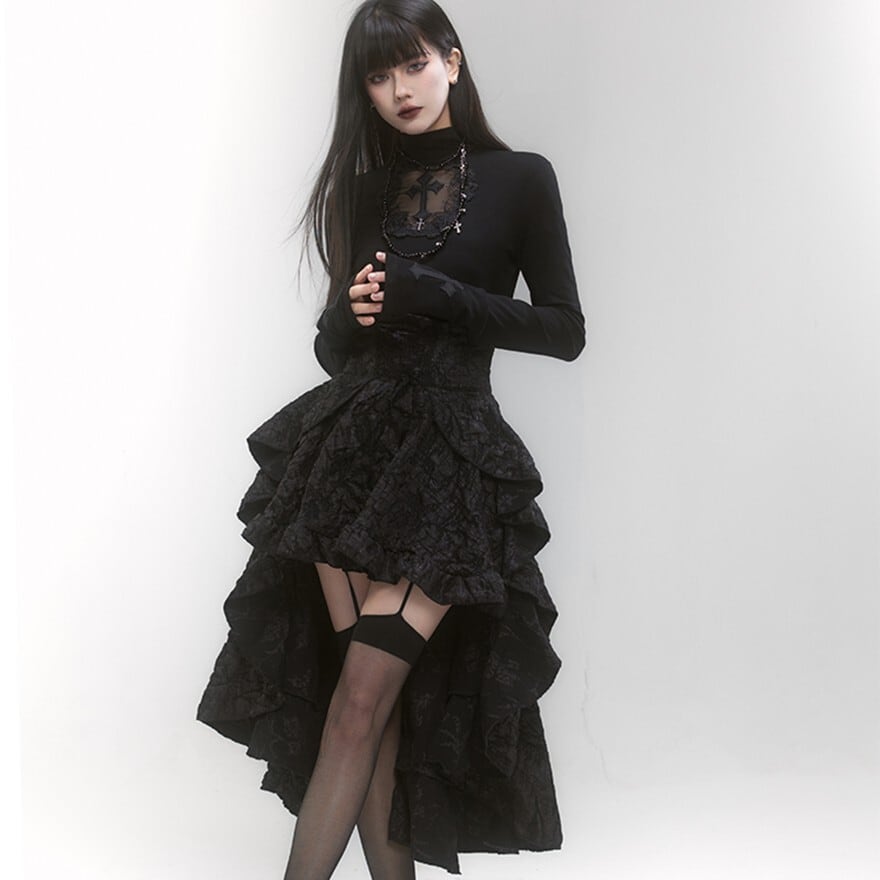 大人ゴシック ヘム丈黒スカート ダークゴシック向け｜WithU | ゴスロリ