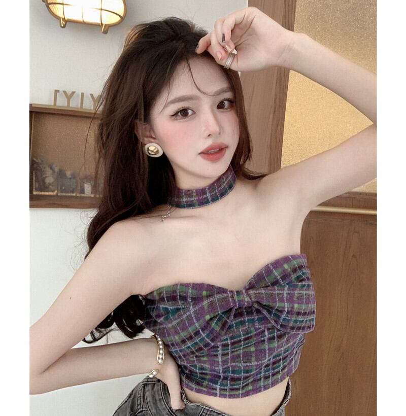 格子柄トップス サマーショート薄手 リボン 夏物 ガールズファッション34627934590