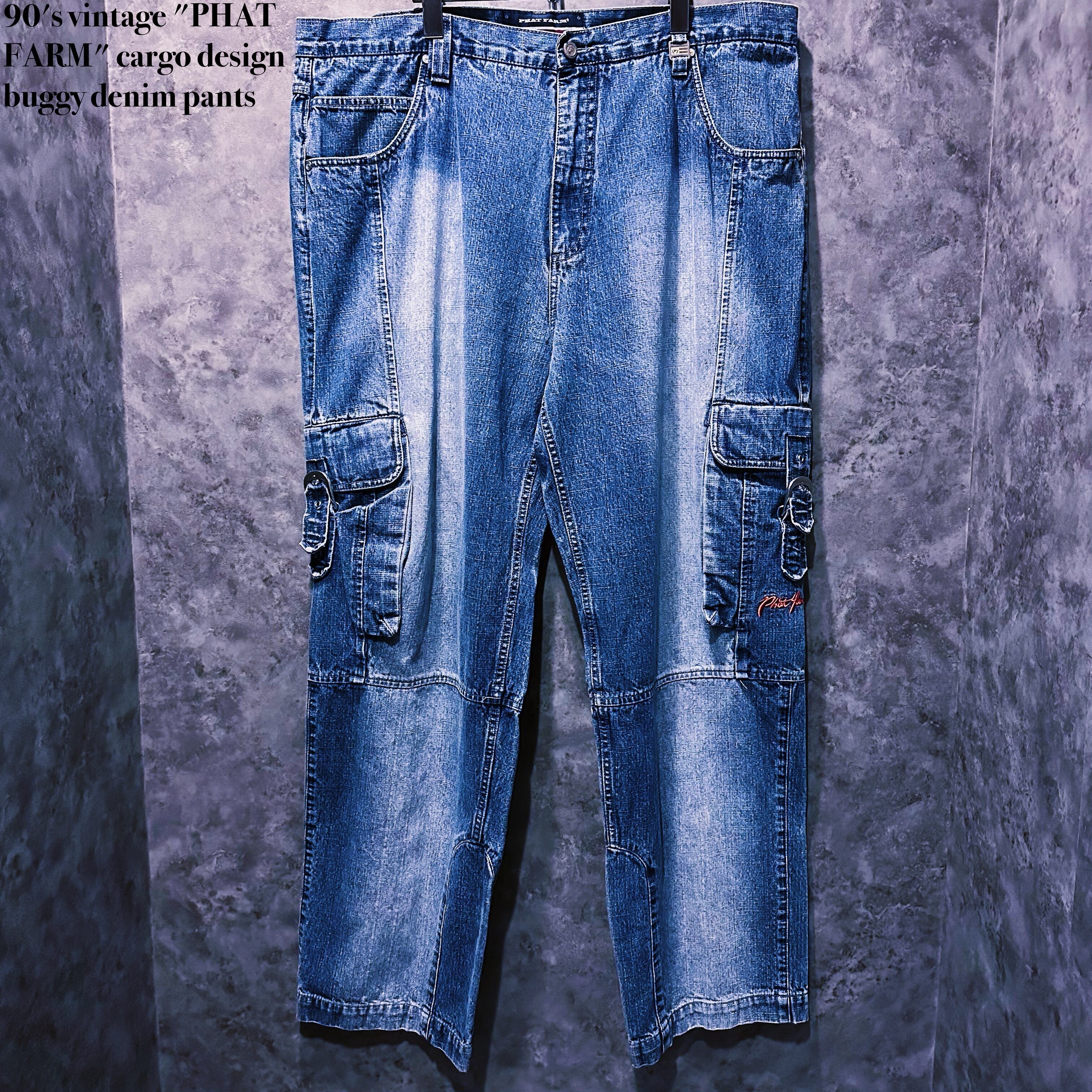 【doppio】90's vintage "PHAT FARM" cargo design buggy denim pants