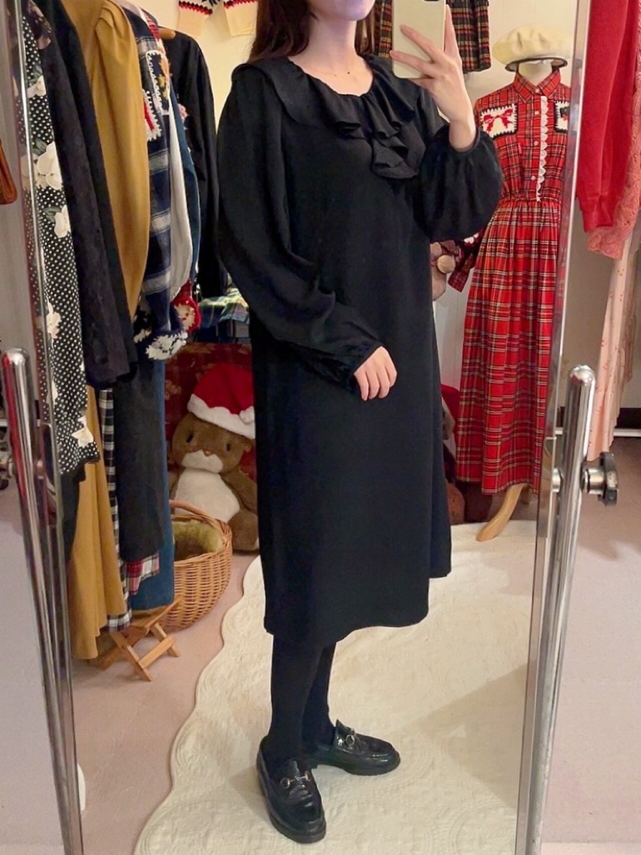 black frill collar flare one-piece