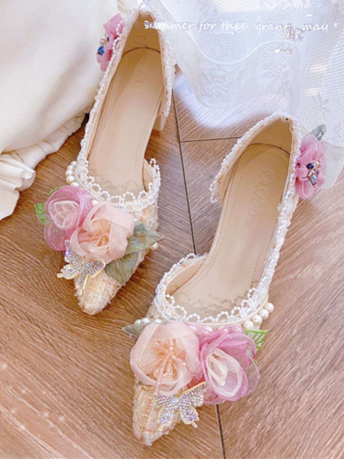 Rose Promise|恋を咲かせる花レースヒールパンプス♥B66