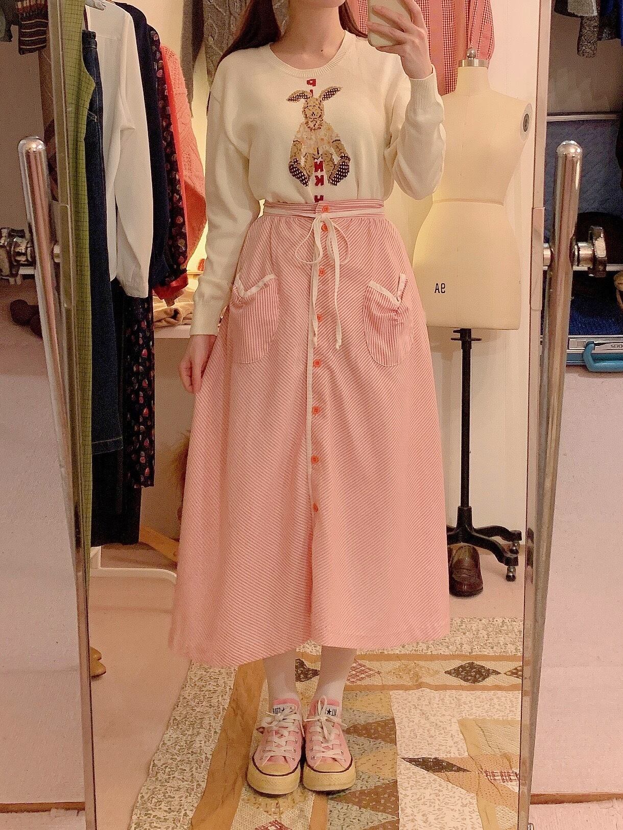 red white stripe cotton gather skirt