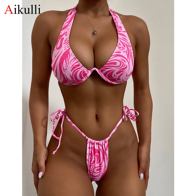 送料無料 セクシーなVバーアンダーワイヤードビキニセット水着