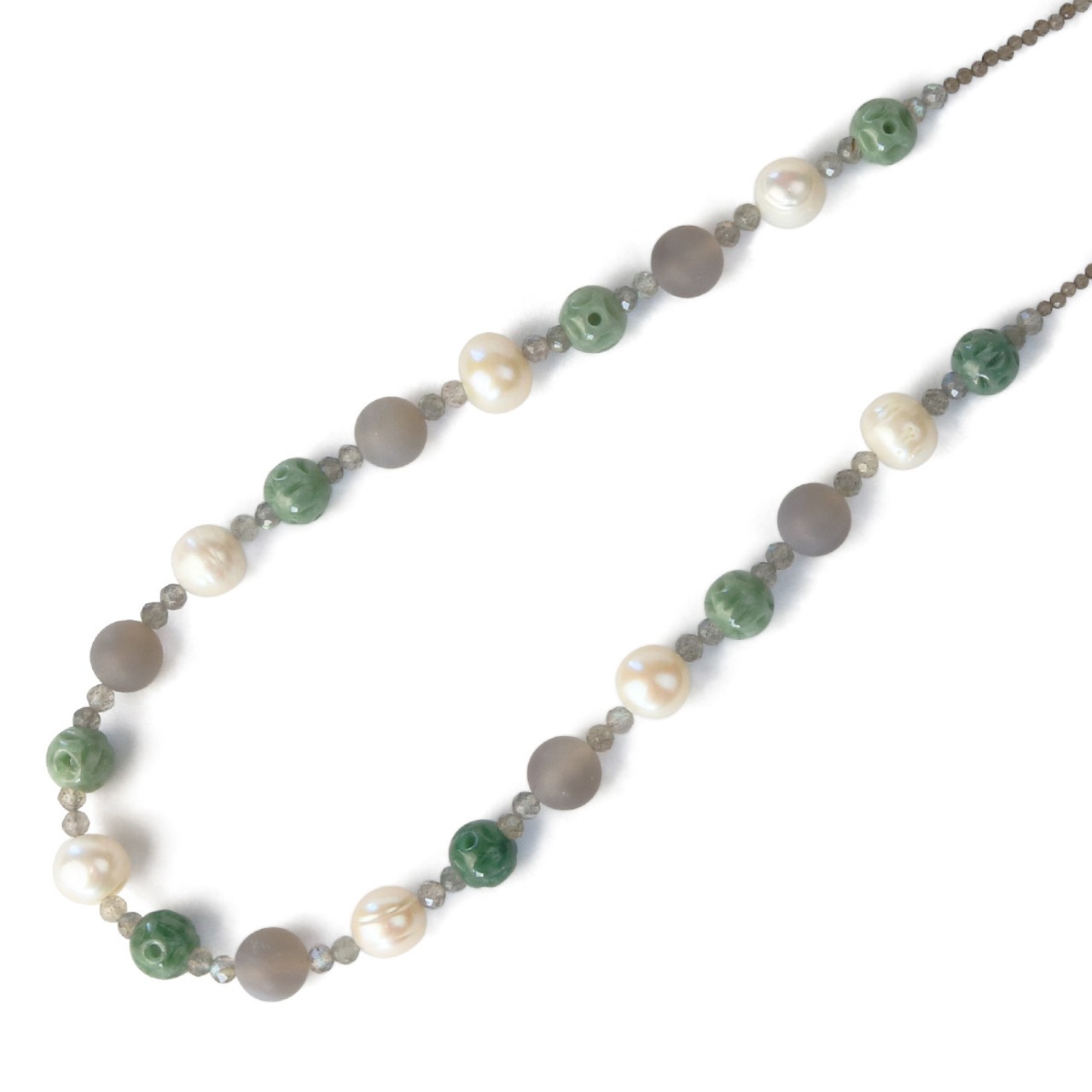 カジュアル使いに！翡翠ミックスネックレス A貨翡翠 淡水パール jd_ne1032