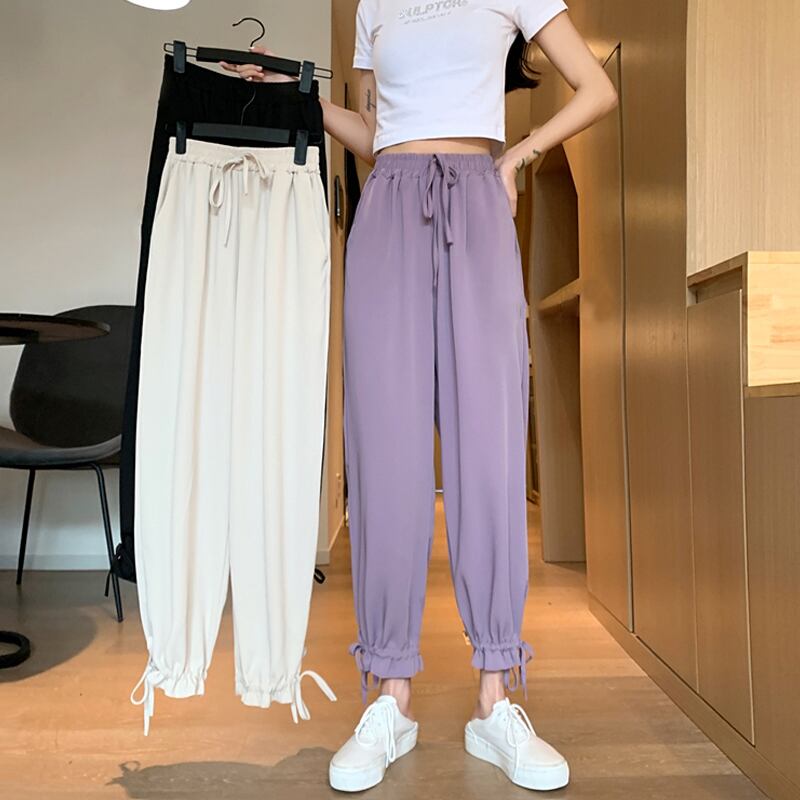 ウェストワイドレッグパンツ ルーズカジュアルレディースサマー薄手クロップド 夏物 ショーツ ブルマー ワイドパンツ 試着室36835064902