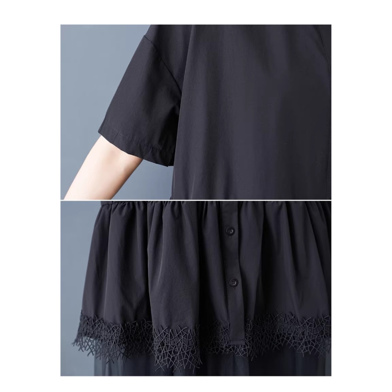 異素材切替 シアー ワンピース 30185