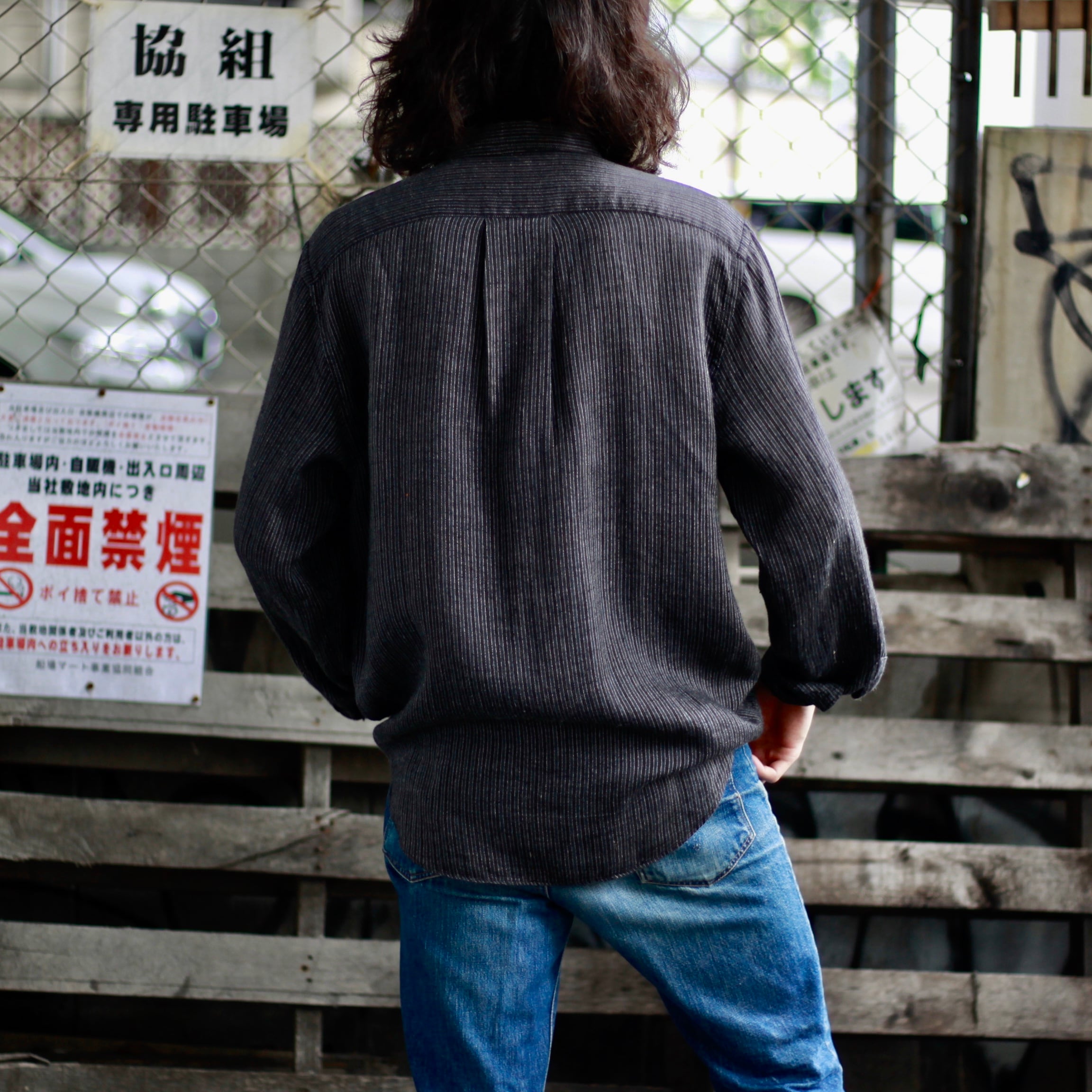 0501. 1990's~ Calvin Klein linen/rayon stripe shirt Made in Italy