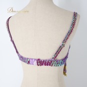 ベリーダンス オリエンタル衣装 上下セット パープル系 トップス スカート ベルト 紫 フリンジ スパンコール ビーズ 花 キラキラ 豪華 装飾 煌びやか ダンス衣装 華やか 透け感 ステージ かわいい セット 金 ゴールド系