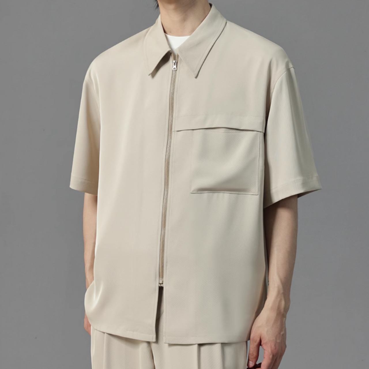 ドレープアイスシルク風カジュアルシャツ　0638