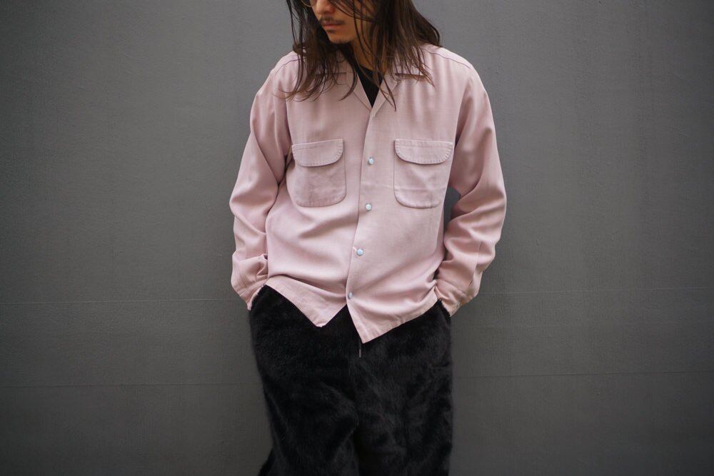 Da Vinci - California] Vintage Rayon Gabardine Open Collar Shirt