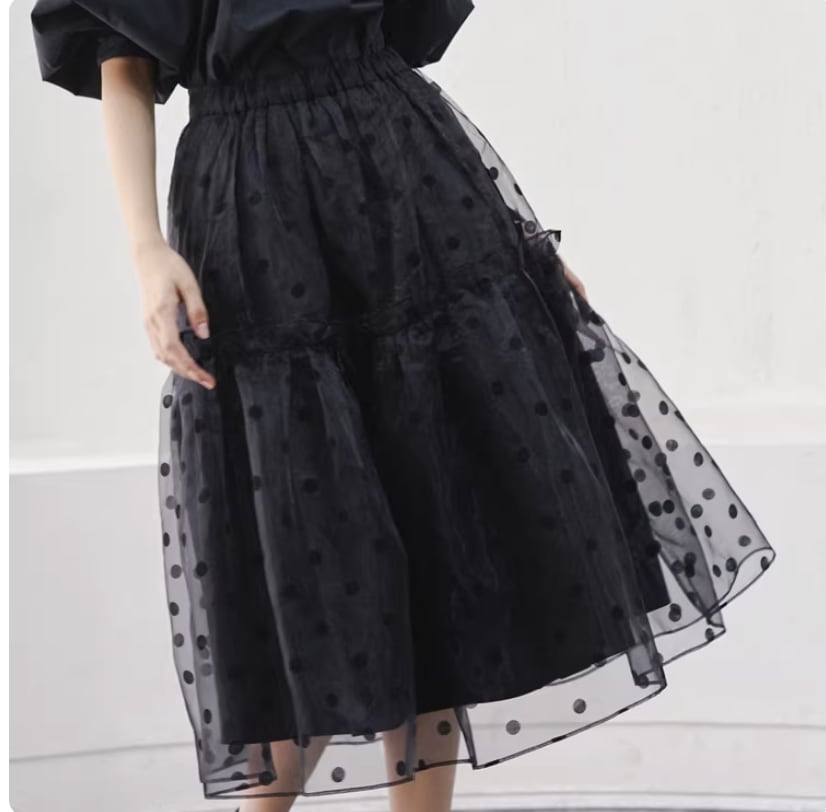 ドット柄 ティアード スカート r001290