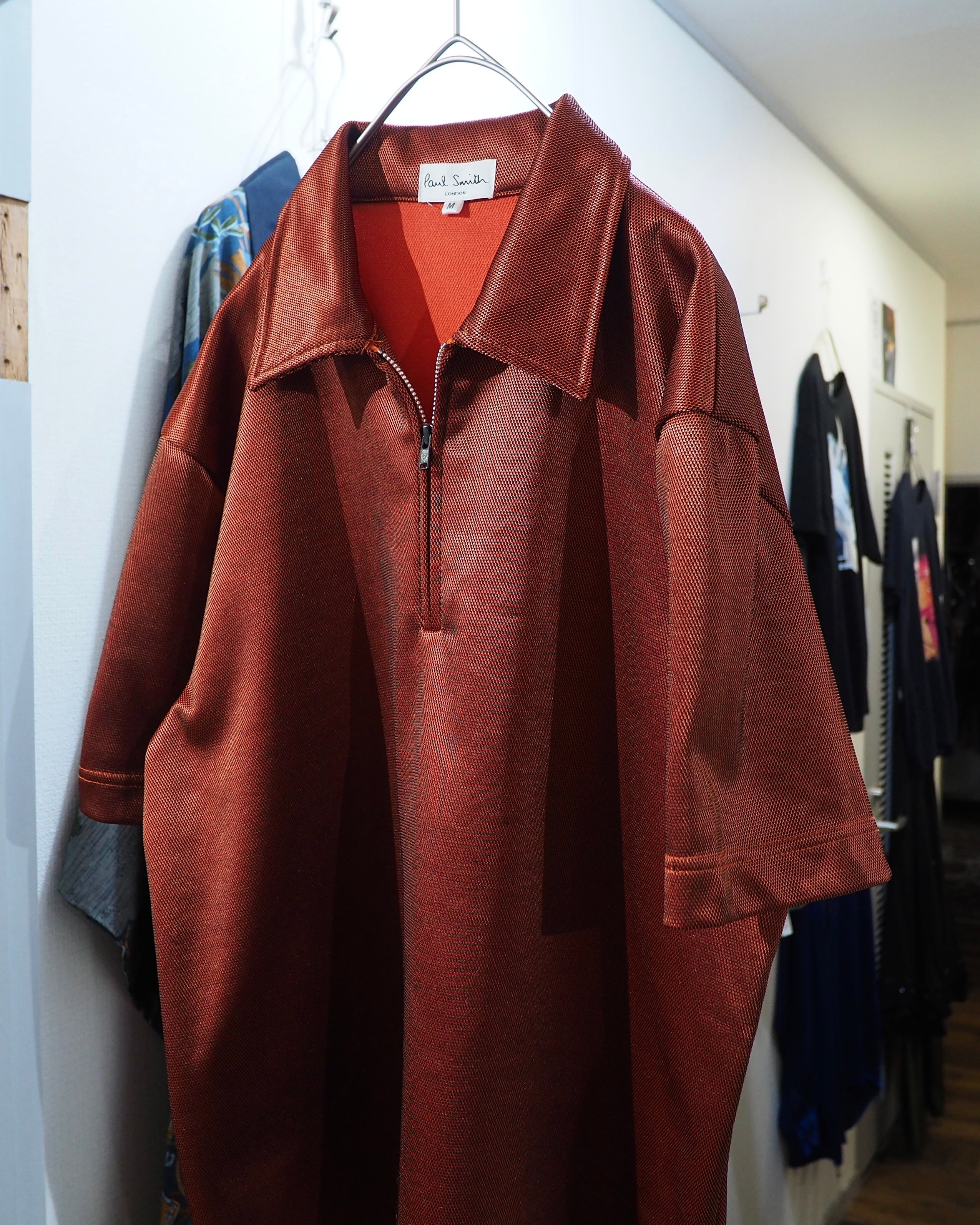 1990s " Paul Smith " Glossy Blood Orange color vintage Half zip SS Polo shirt