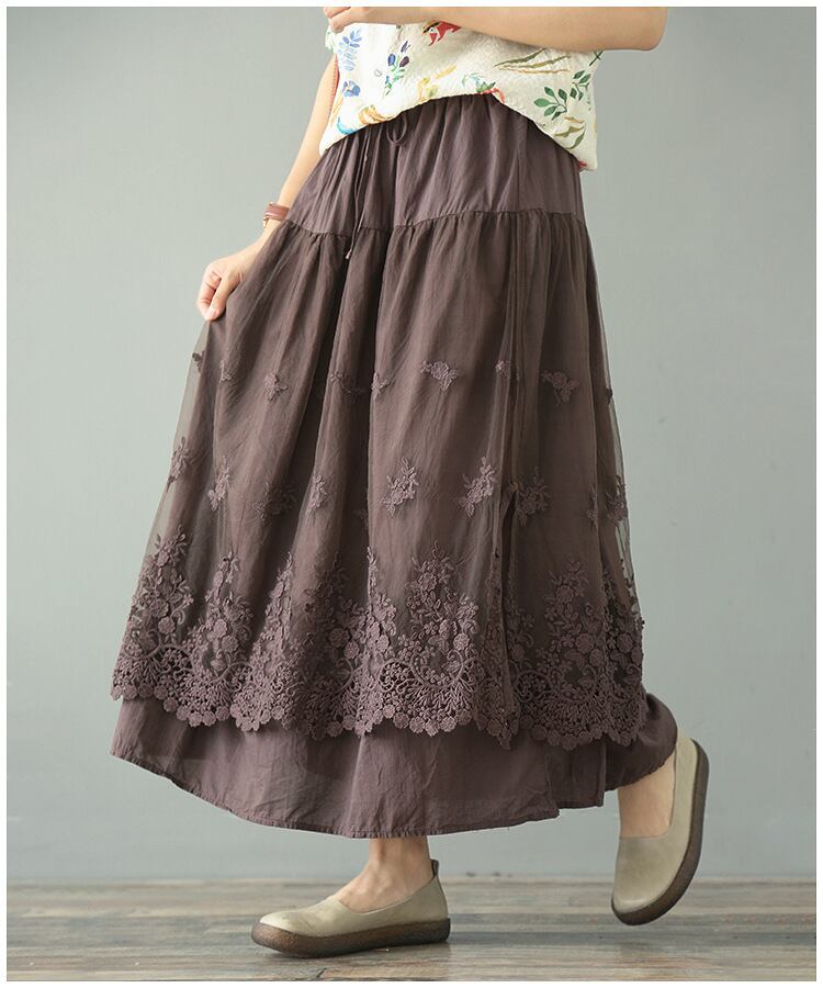 お花刺繍チュール重ねスカート　R2020116