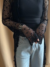black crochet long cardigan-4762-6