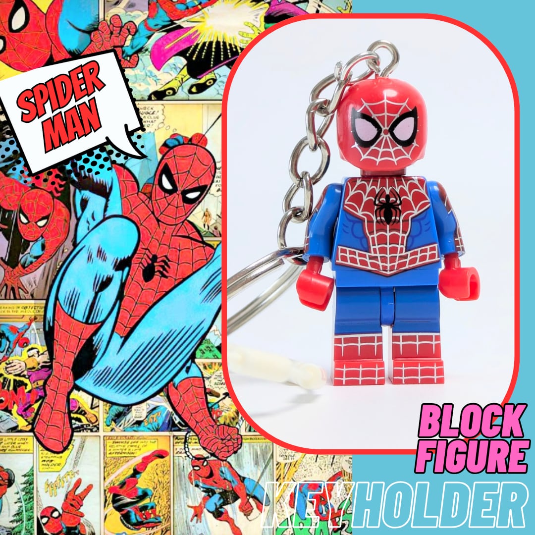 ★ブロックフィギュアキーホルダー★【 Spider-Man ( スパイダーマン )】 アニメ・コミックver. / X-MEN / ニューアベンジャーズ / MARVEL〚アメリカン雑貨 アメトイ〛