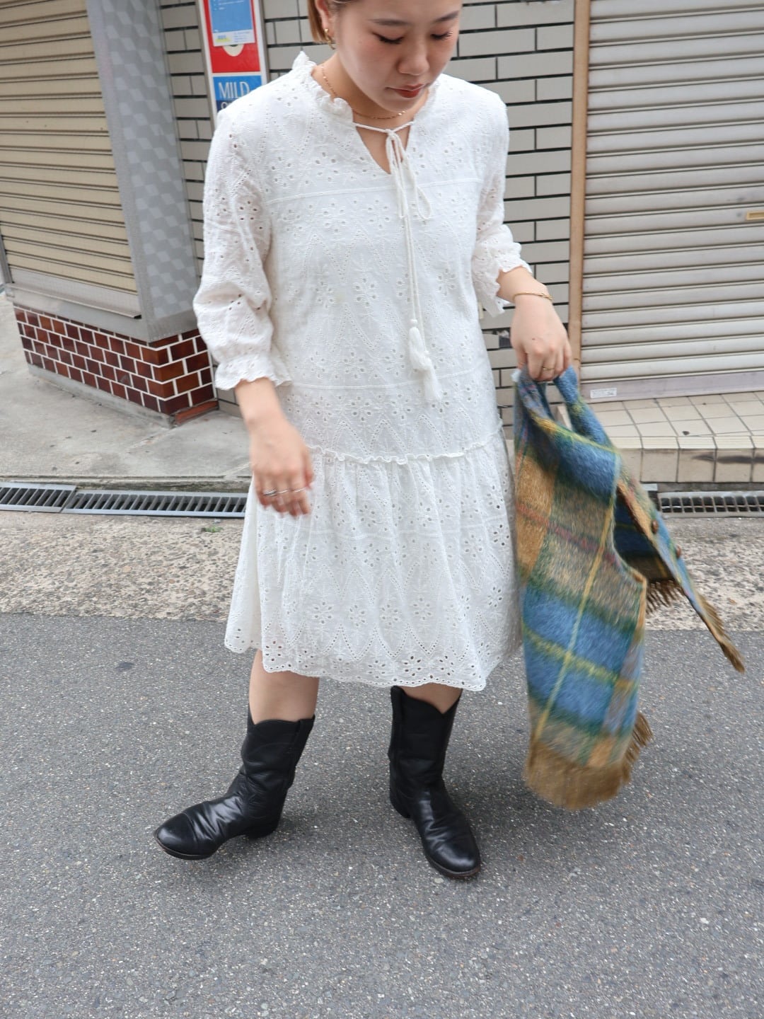 cut work design middle dress【1772】