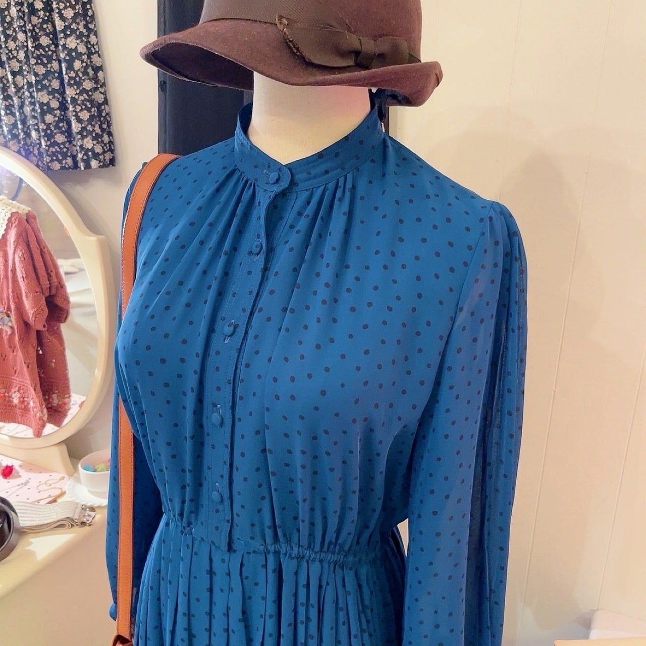 blue green dot pleats one-piece