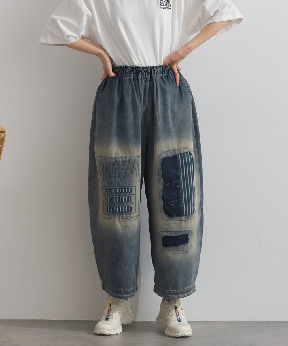 D262121 パッチワーク風ダメージデニムパンツ / Patchwork Style