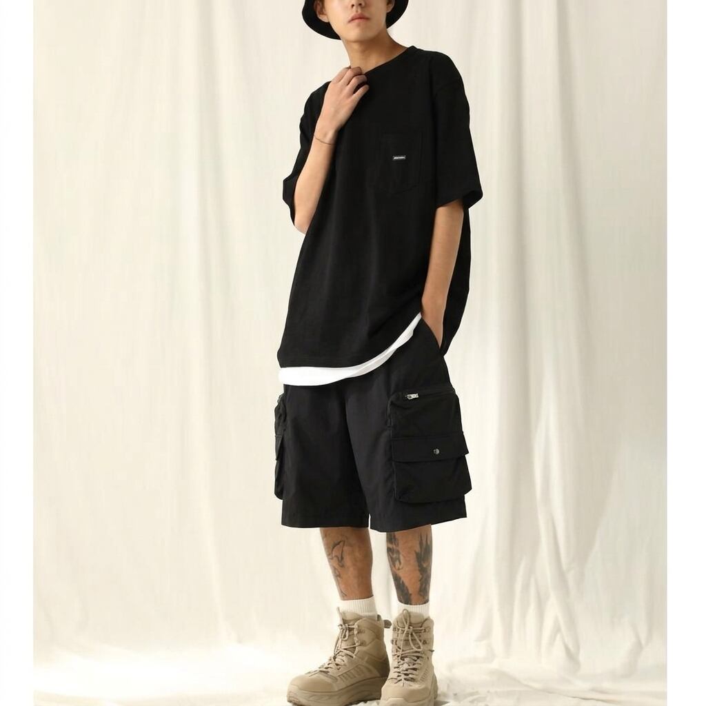 Side pocket design short pants C4417