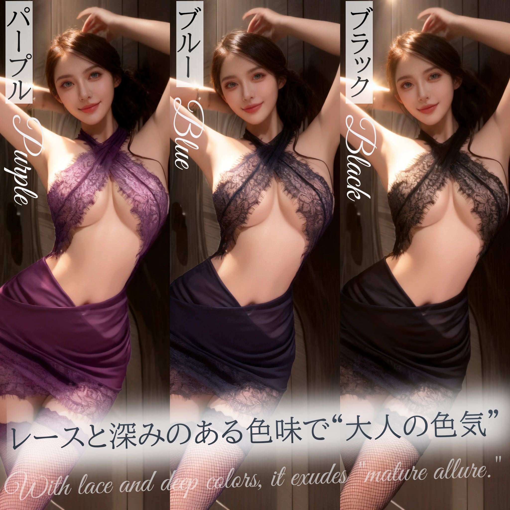 〔ランジェリー〕近づくほど色っぽさが増す|深Vレース×バックオープンランジェリーセット
