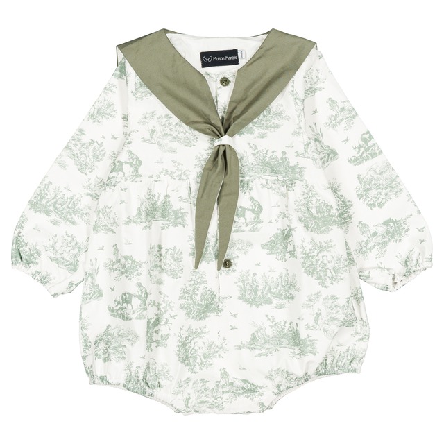 予約【Maison Marelle】Romper CAMBON - green jouy / 11月上旬以降入荷