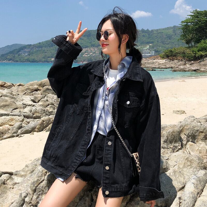 ブラックジャケット スプリングオータムルーズカジュアル 春物 秋物 misskkl6712130294