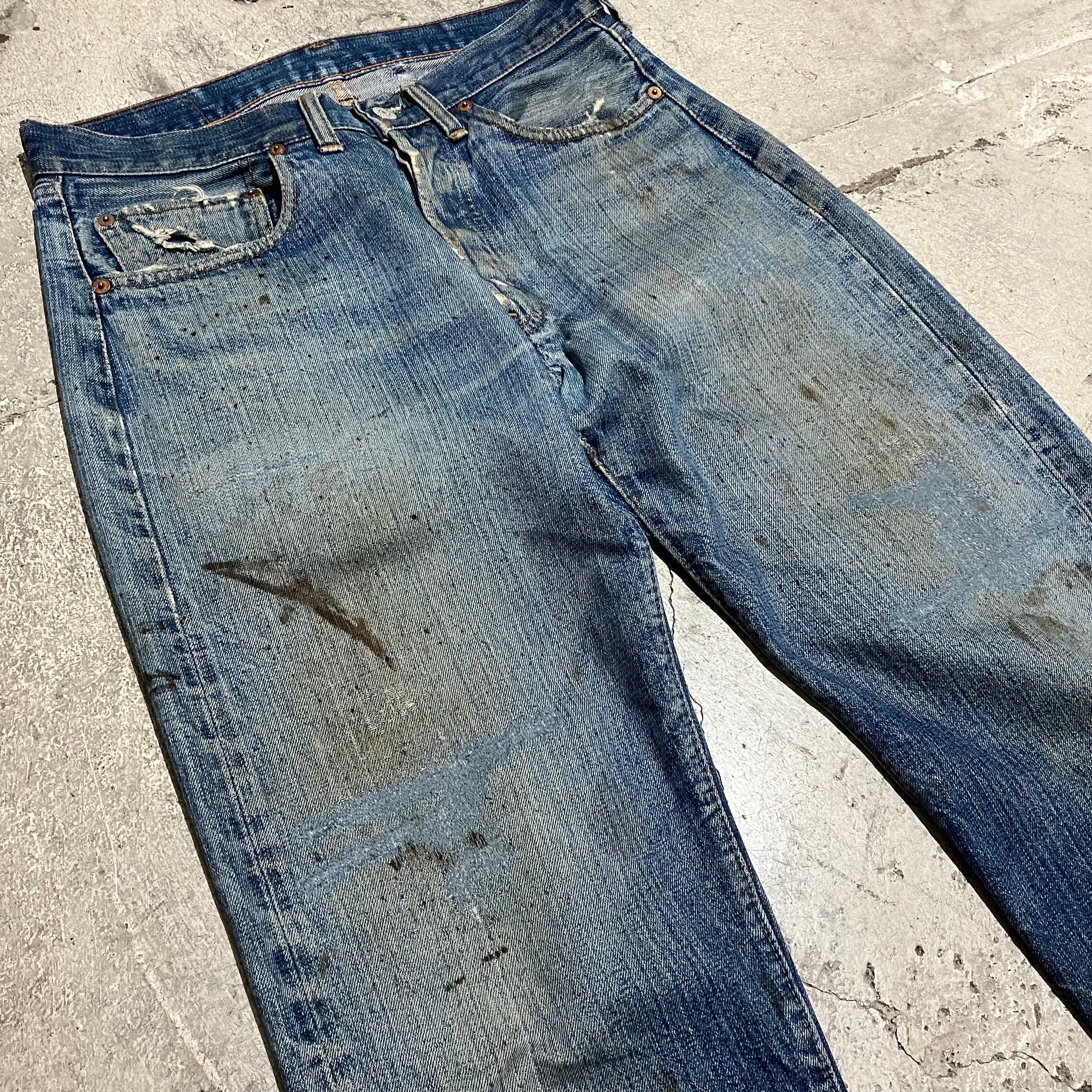 □□LEVI'S リーバイス メンズ衣料 ジーンズ 66前期 SIZE 不明 穴有 リペア有  ボタン裏刻印6 スレキスタンプ ライトインディゴ