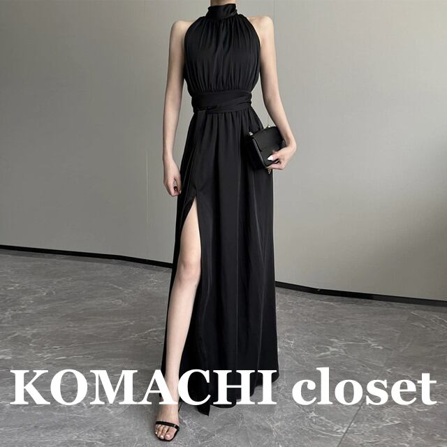 【送料無料】 スリットロングドレス ホルターネック パーティードレス韓国 レディース オルチャン 黒 ブラック 白 ホワイト ロングドレス Aラインドレス ナイトドレス セクシードレス マキシ丈 袖なし ノースリーブ Aライン フレア ウエストマーク サイドスリット ハイウエスト かわいい 大人可愛い シンプル おしゃれ ラブリー キュート エレガント モダン 主役級 存在感 抜け感 華やか クラシック 王道 無地 イベント 高見え 格上げ トレンド 流行 インスタ映え S M L