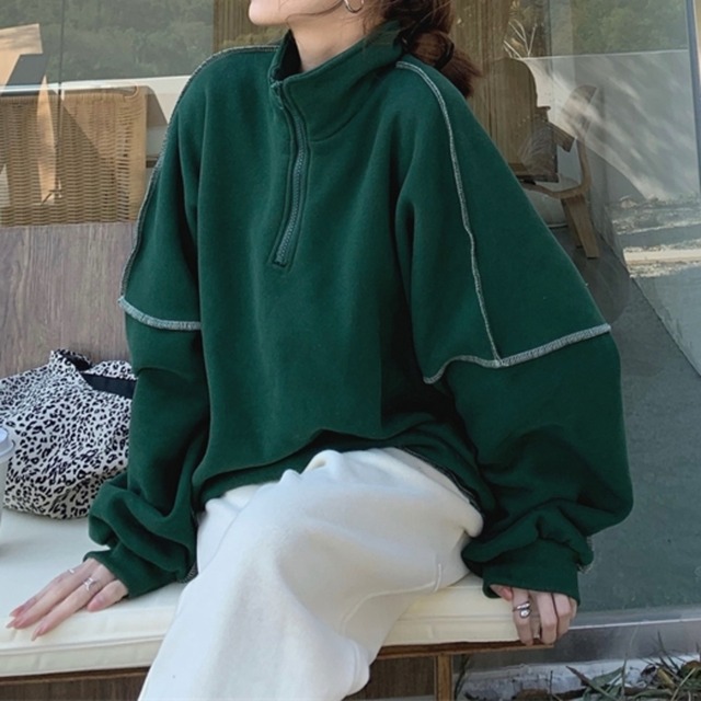 ハーフジップパイピングスウェットトップス 2col 231837