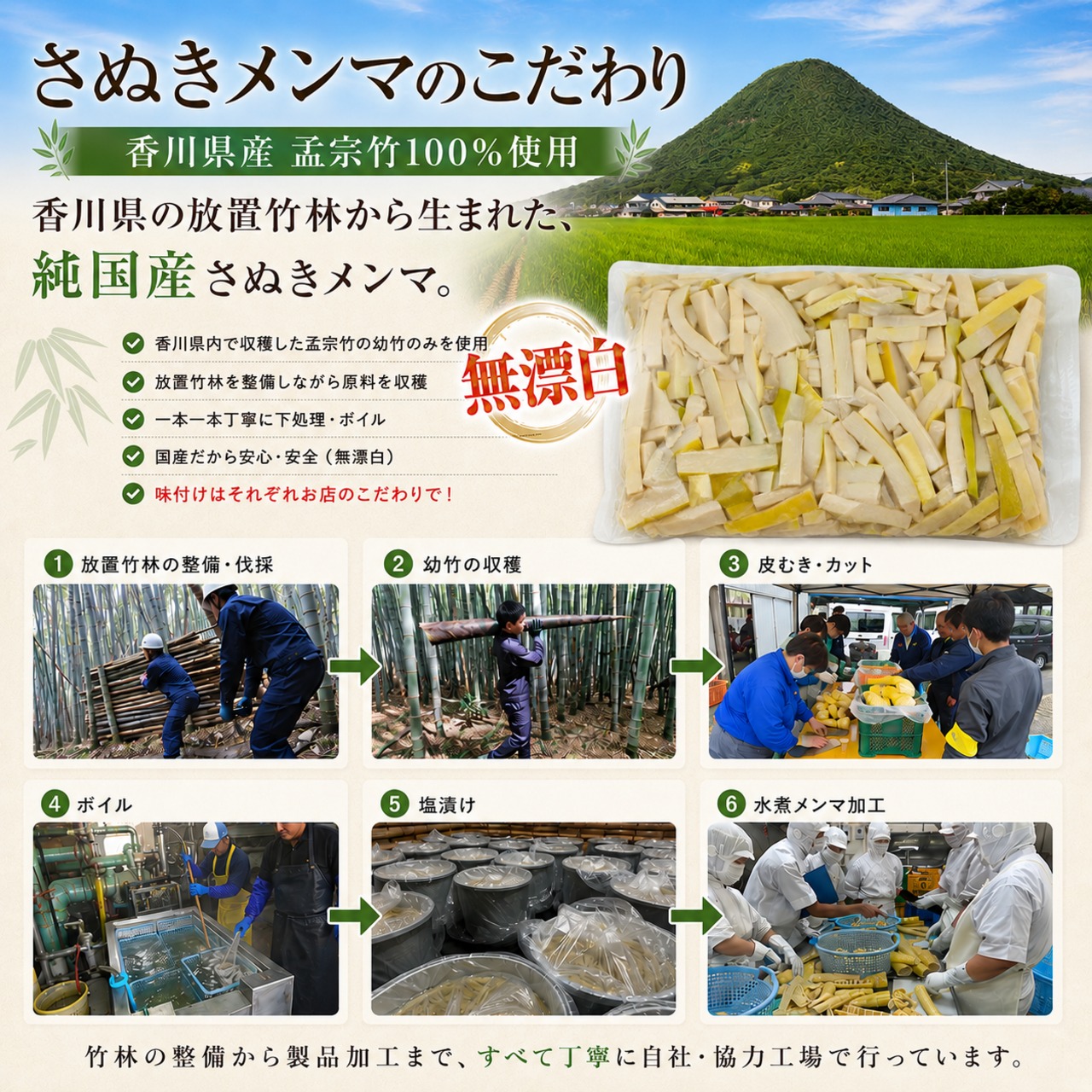 SANUKI SATOYAMA FARM 【業務用】　さぬきメンマ　水煮　900g　お得な【4袋セット】・画像2